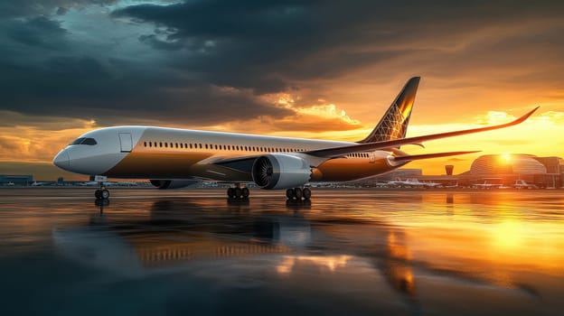 Side view of aircraft at the terminal at sunset..