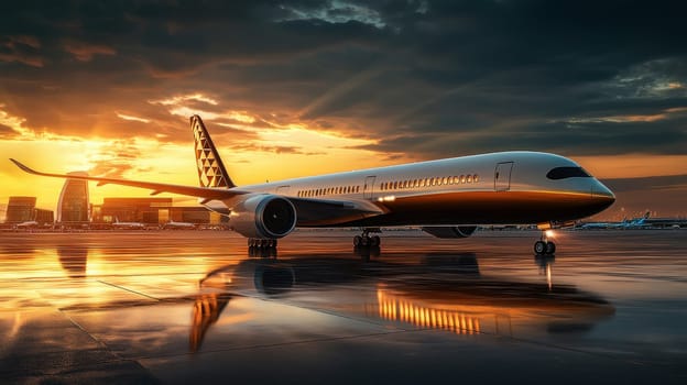 Side view of aircraft at the terminal at sunset..