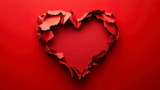a rainbow heart shape made from torn paper. The heart is red. The flag is made of paper and has a rainbow pattern..