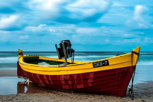 Baltic Sea with fishing boat on the beach - Debki, Pomerania, Poland