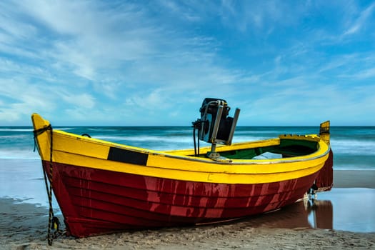 Baltic Sea with fishing boat on the beach - Debki, Pomerania, Poland