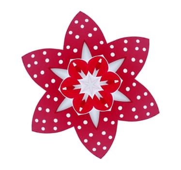 Flower kaleidoscope. Abstract repeating pattern for repetition. Six petals. Red - white flower. Isolate on a white background
