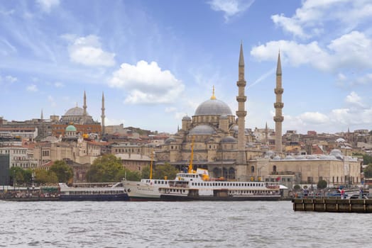 Istanbul city view from Golden Horn overlooking Rustem Pasha Mosque, Istanbul, Turkey
