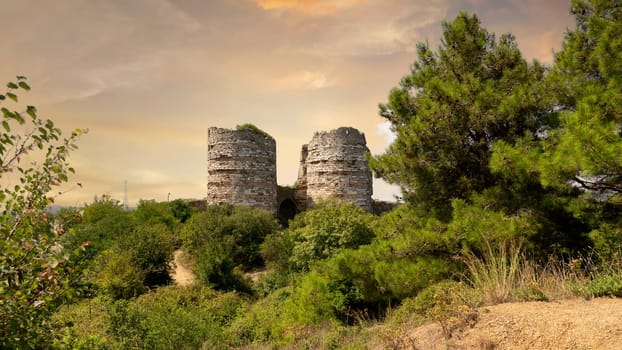 Ruins of Yoros Castle, Yoros Kalesi, or Genoese Castle, an ancient Byzantine castle at the confluence of Bosphorus and Black Sea in Anadolu Kavagi, Istanbul, Turkey