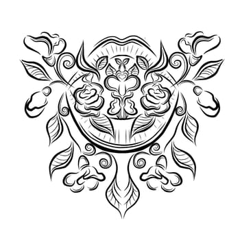 floral linear sketch for a tattoo. flower wreath