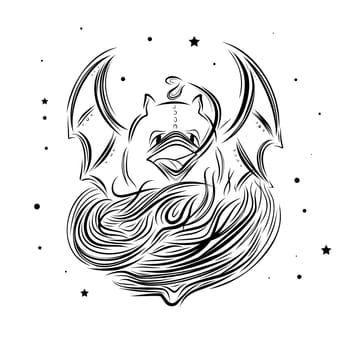 bat line sketch for tattoo. Vampire with the head of a bat.