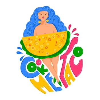 Taco. Mexican cuisine. Illustration of a girl and a taco. Modern print for printing on T-shirts and postcards