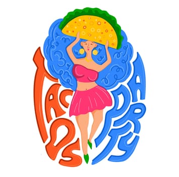 Taco. Mexican cuisine. Illustration of a girl and a taco. Modern print for printing on T-shirts and postcards