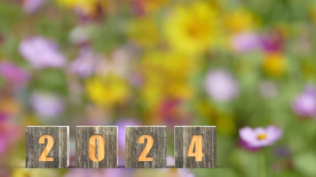 The 3d rendering of  wording 2024 with nice backbround view