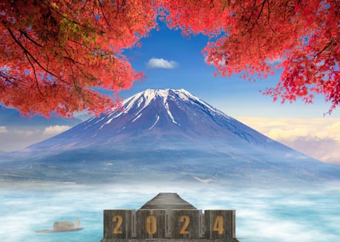 The 3d rendering of  wording 2024 with nice backbround view