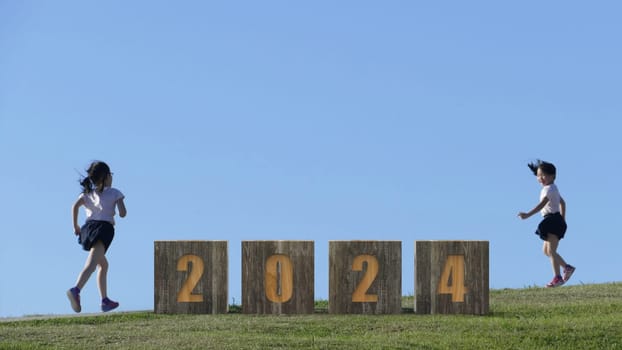 The 3d rendering of  wording 2024 with nice backbround view