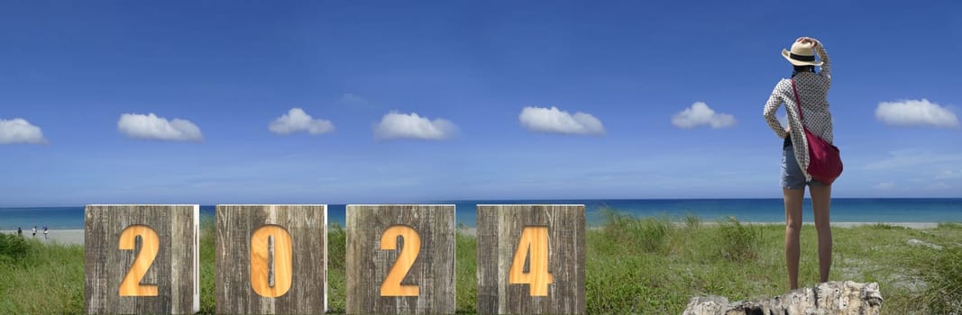 The 3d rendering of  wording 2024 with nice backbround view
