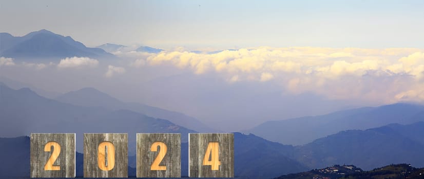 The 3d rendering of  wording 2024 with nice backbround view