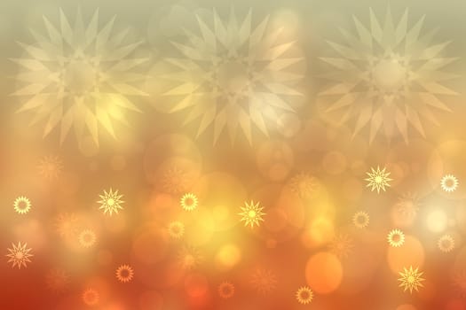 A festive abstract delicate golden gradient yellow background texture with glitter defocused sparkle bokeh circles and stars. Card concept for Happy New Year, party invitation, valentine or other holidays.