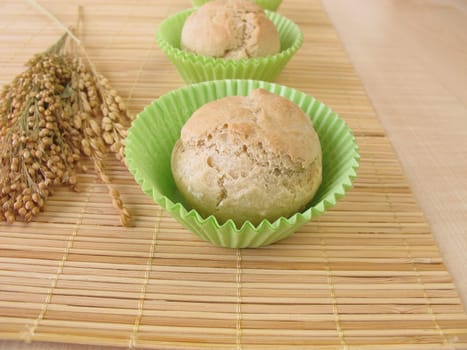 Freshly baked buns muffins made from spelt,millet and rice