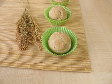 Freshly baked buns muffins made from spelt,millet and rice