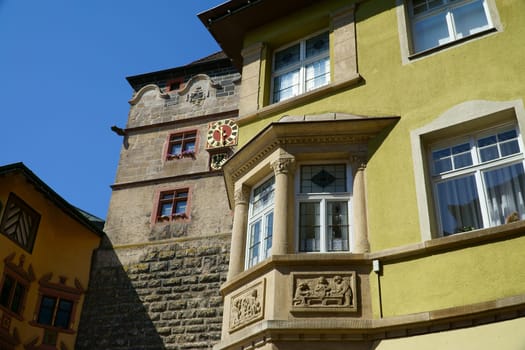 View of a bay window and the Black Gate in Rottweil