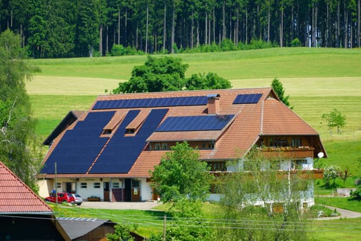 Large farm with solar power plant in the southern Black Forest