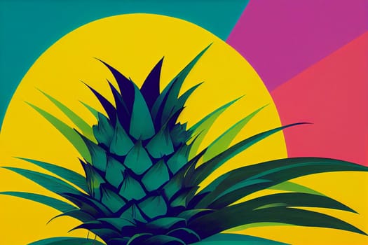 Pineapple in 80s retrowave style, summer holiday feeling, vibrant colours
