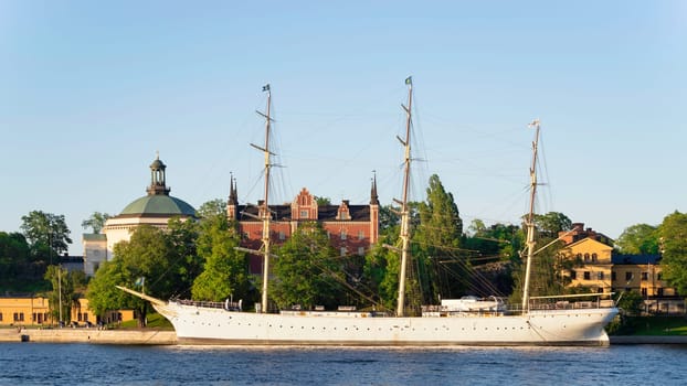AF Chapman sailing vessel, a full rigged steeled ship constructed in1888, and moored on the western shore of the islet Skeppsholmen in central Stockholm, Sweden, now serving as a youth hostel
