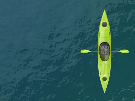 Empty green kayak on water, top view