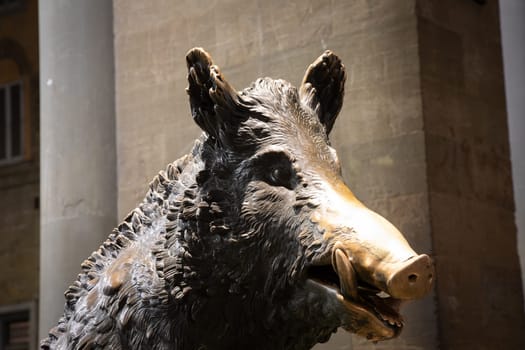 Florence, Italy - Circa January 2022: the antique pig statue, symbol of good luck