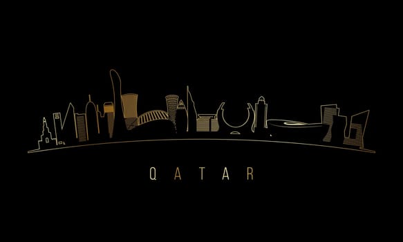 Golden Qatar skyline silhouette. Qatar architecture. Golden cityscape with landmarks. Business travel concept.