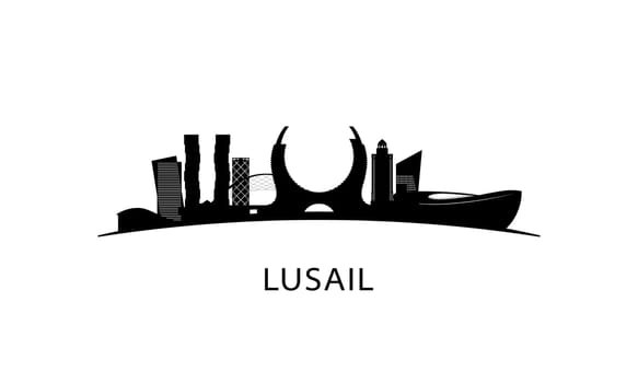 Lusail city skyline. Black cityscape isolated on white background. Vector banner.