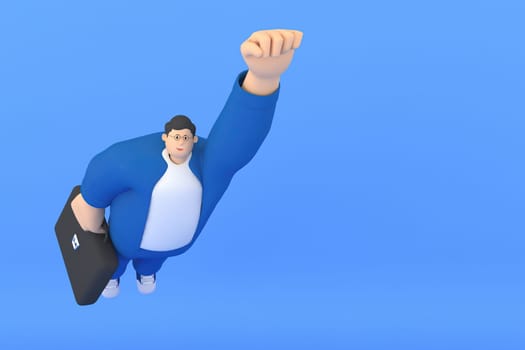 A man character flying . 3d rendering of business models.