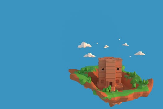 3D illustrator Lalibela in Ethiopia. 3d rendering Low Polygon Geometry Background. Abstract Polygonal Geometric Shape. Lowpoly Minimal Style Art.