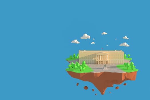 3D illustrator Royal Palace, Oslo, Norway. 3d rendering Low Polygon Geometry Background. Abstract Polygonal Geometric Shape. Lowpoly Minimal Style Art.