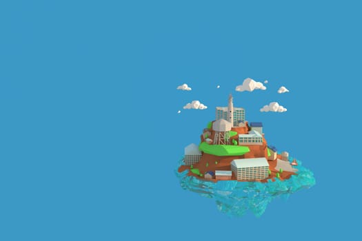 3D illustrator Alcatraz Island in  USA. 3d rendering Low Polygon Geometry Background. Abstract Polygonal Geometric Shape. Lowpoly Minimal Style Art.