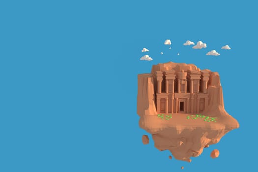 3D illustrator Petra in Jordan. 3d rendering Low Polygon Geometry Background. Abstract Polygonal Geometric Shape. Lowpoly Minimal Style Art.
