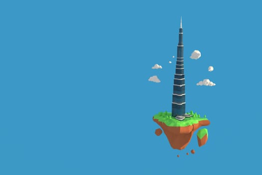 3D illustrator Burj Khalifa in Dubai. 3d rendering Low Polygon Geometry Background. Abstract Polygonal Geometric Shape. Lowpoly Minimal Style Art.