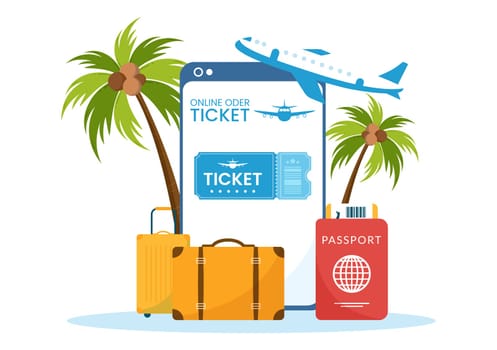 Online Travel Ticket Store Through transportation and Journey Provider App for Booking in Flat Cartoon Hand Drawn Template Illustration