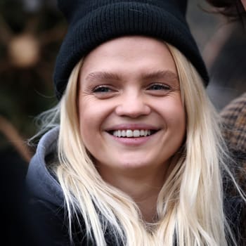 Krakow, Poland - Dec 19, 2021: Margaret during the distribution of Christmas trees at Szczepanski Square in Krakow