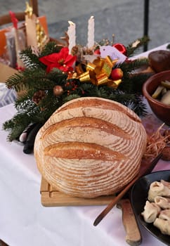 Christmas food on the table decorating with Christmas tree