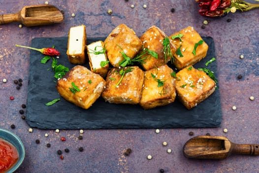 Roasted tofu cheese. Vegetarian food