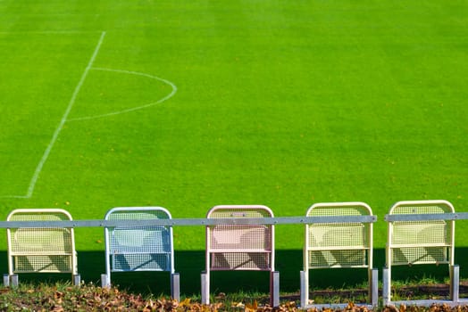 Bench on the Sideline of a Football Field