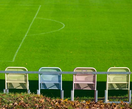 Bench on the Sideline of a Football Field
