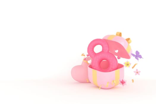 Valentine's Day and Mother's Day greeting card, 3D rendering of celebrations on special days.