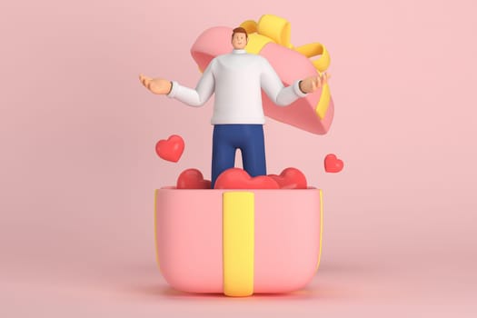 3d character in the festival of Valentine's Day. 3d rendering of graphic resourse.