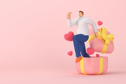3d character in the festival of Valentine's Day. 3d rendering of graphic resourse.