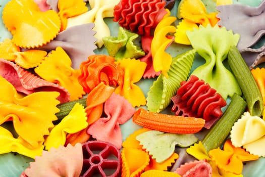 Colorful Italian pasta. Various colors of pasta. Texture background