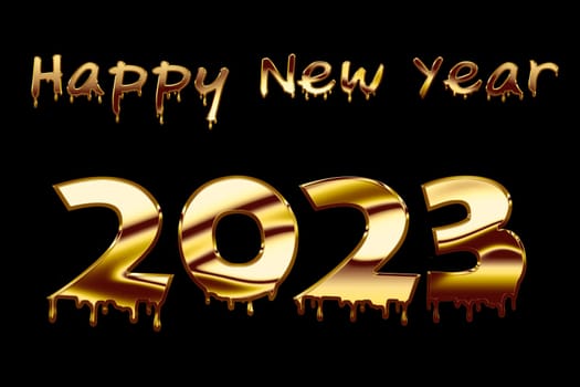 3D illustration concept New Year 2023 design with text gold. Greeting Card, Banner, Poster.
