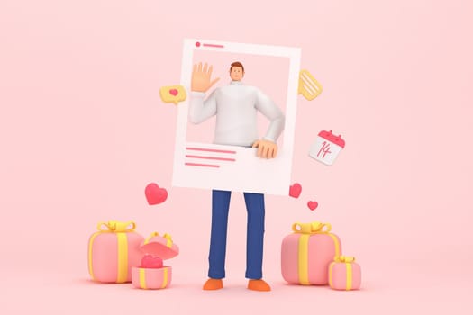 3d character in the festival of Valentine's Day. 3d rendering of graphic resourse.