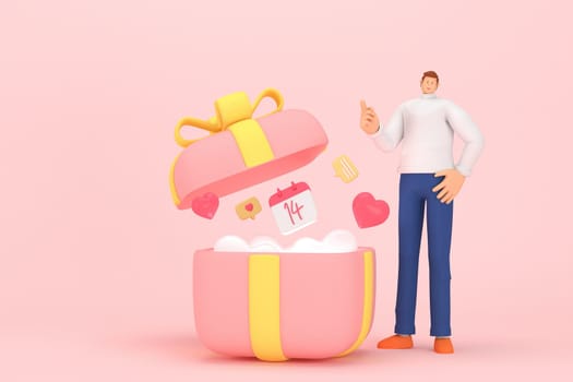 3d character in the festival of Valentine's Day. 3d rendering of graphic resourse.