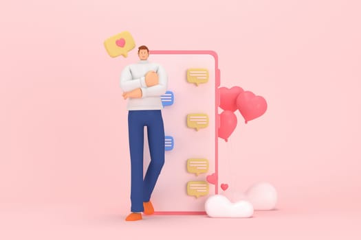 3d character in the festival of Valentine's Day. 3d rendering of graphic resourse.