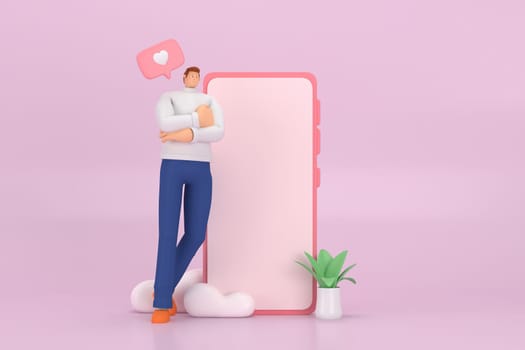 3d character in the festival of Valentine's Day. 3d rendering of graphic resourse.