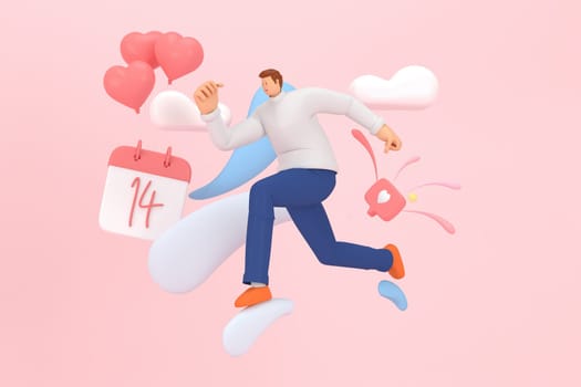3d character in the festival of Valentine Day. 3d rendering of graphic resourse.